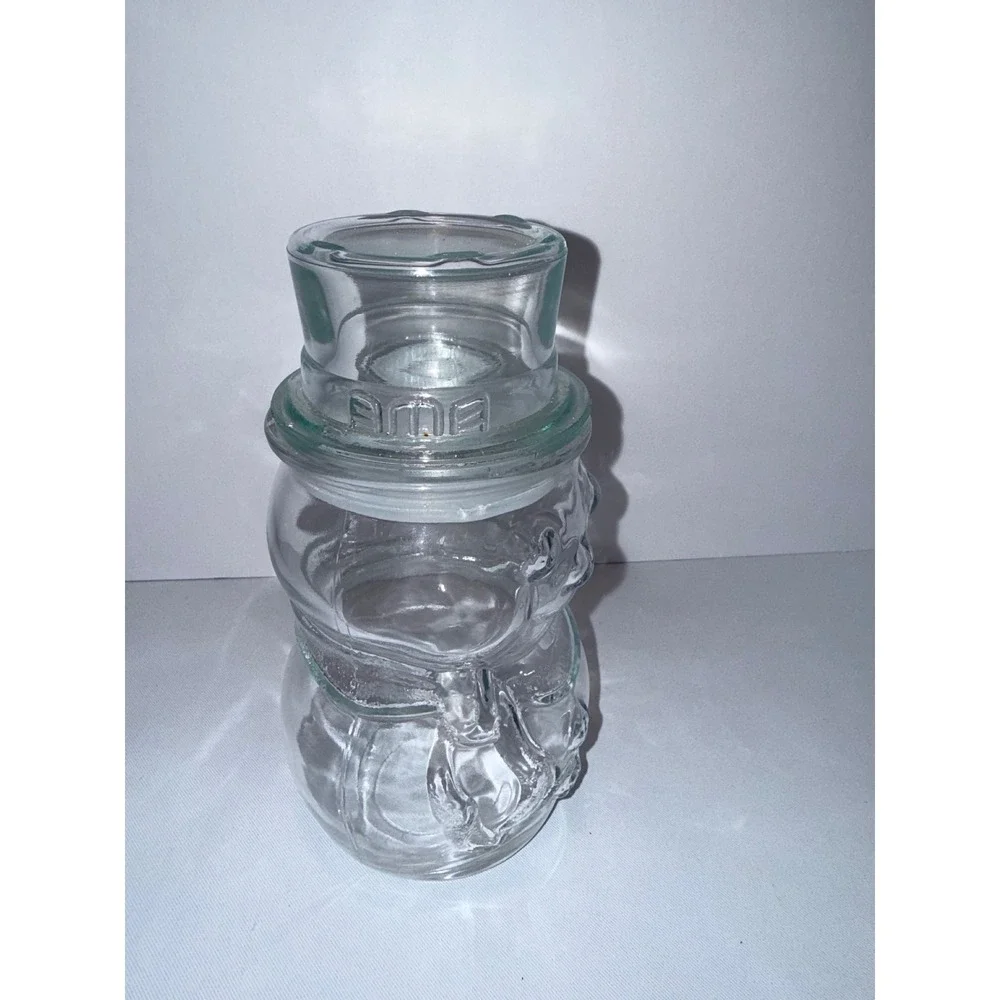 Vintage Clear Glass Snowman‎ Canister Jar with Top Hat Lid Holiday Decor Mexico